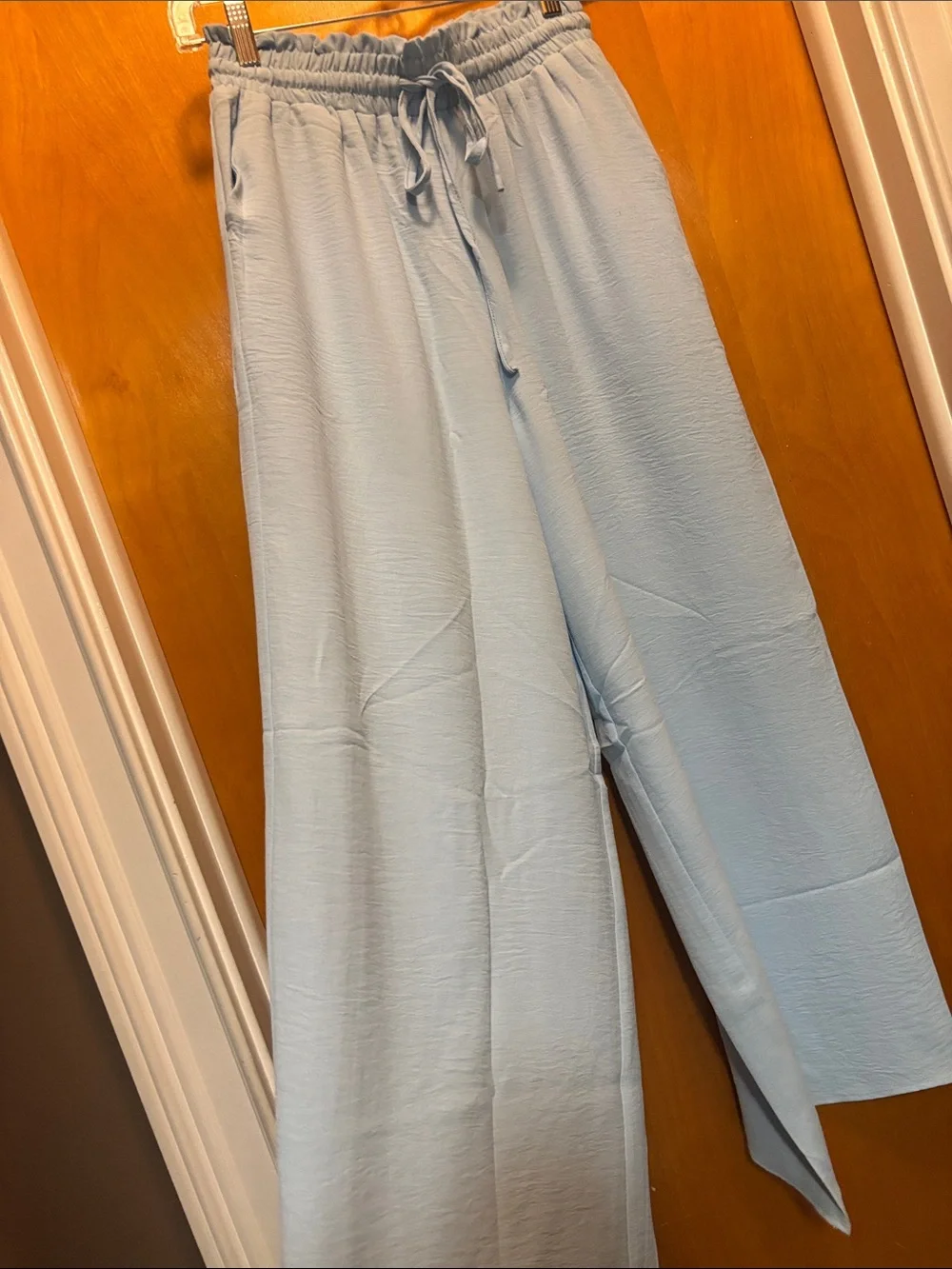 Light Blue Wide Leg Drawstring Pants - Picture 2 of 2